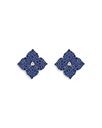18K White Gold Small Fiore Earrings with Blue Sapphires and Diamonds