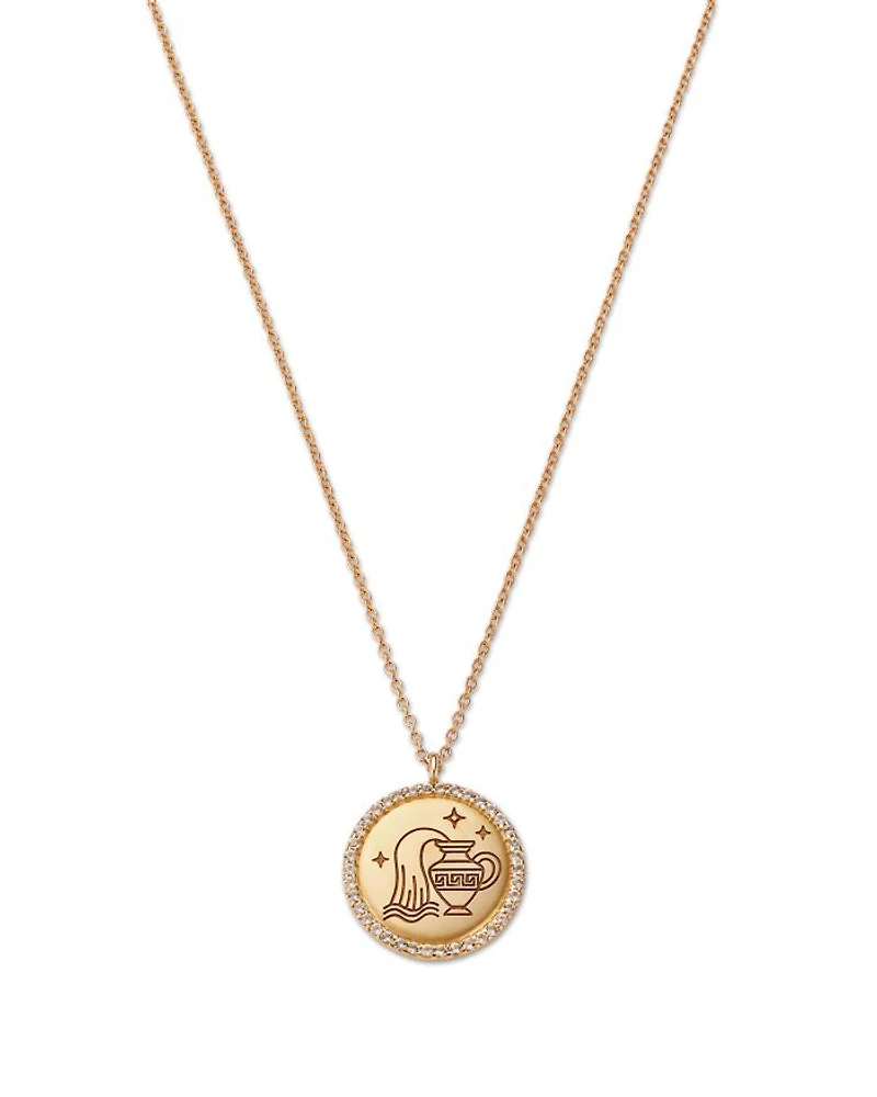 14K Yellow Gold White Topaz Zodiac Pendant Necklace, 16-18"
