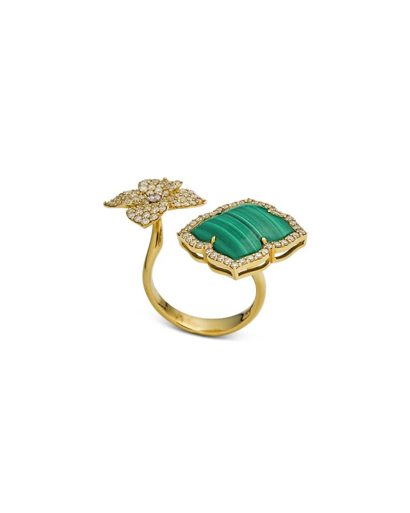 18K Yellow Gold Double Capri Fiore Ring with Malachite and Diamonds