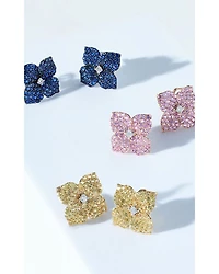 18K White Gold Fiore Blue Sapphire & Diamond Pavé Flower Large Stud Earrings