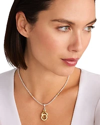 18K Yellow Gold & Sterling Silver Diamond Interlocking Ring Pendant Necklace, 18"