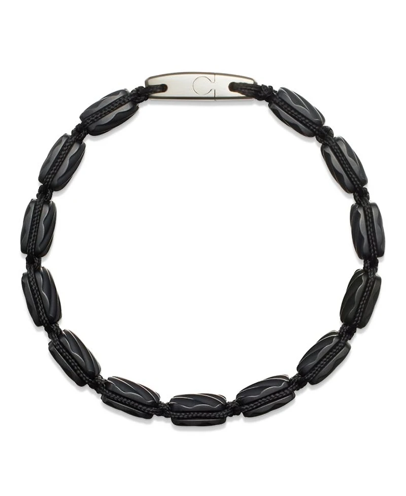 Men's Sculpted Cable Woven Tile Bracelet Black Titanium with Sterling Silver and Nylon, 8.5mm
