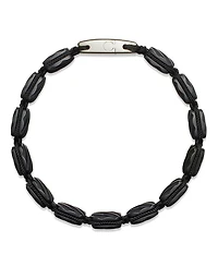 Men's Sculpted Cable Woven Tile Bracelet Black Titanium with Sterling Silver and Nylon, 8.5mm
