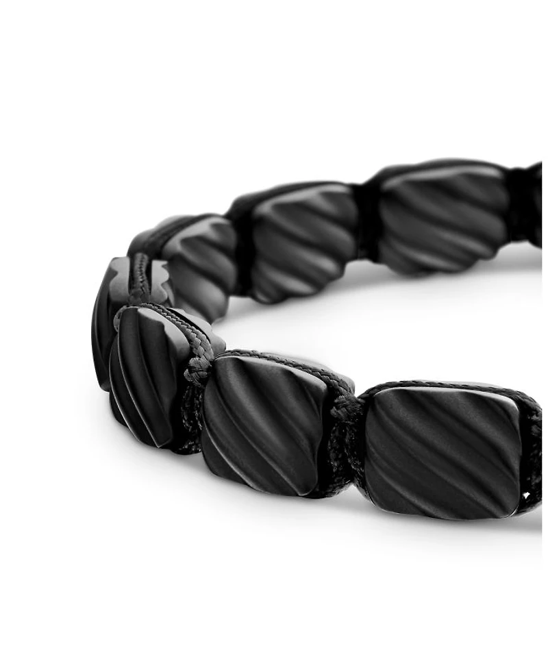 Men's Sculpted Cable Woven Tile Bracelet Black Titanium with Sterling Silver and Nylon, 8.5mm