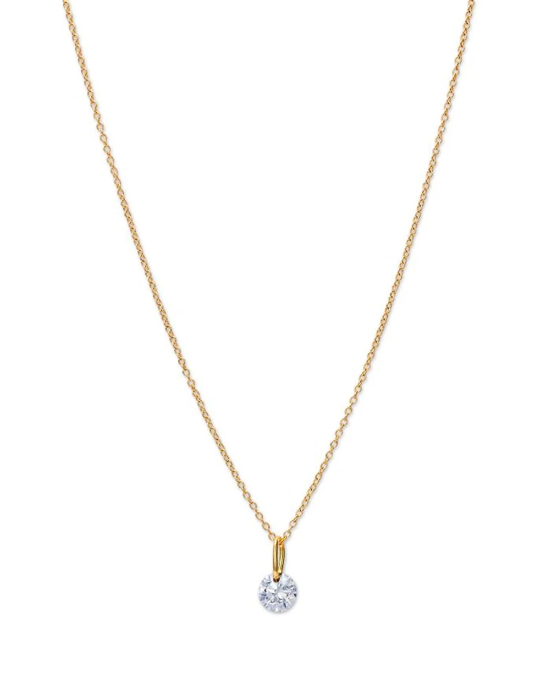 14K Yellow Gold Lab Grown Diamond Solitaire Pendant Necklace, 16-20"