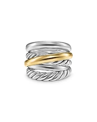 Crossover Five Row Ring Sterling Silver with 14K Yellow Gold, 17.5mm