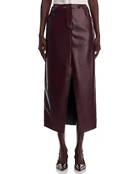 Faux Leather Front Slit Midi Skirt