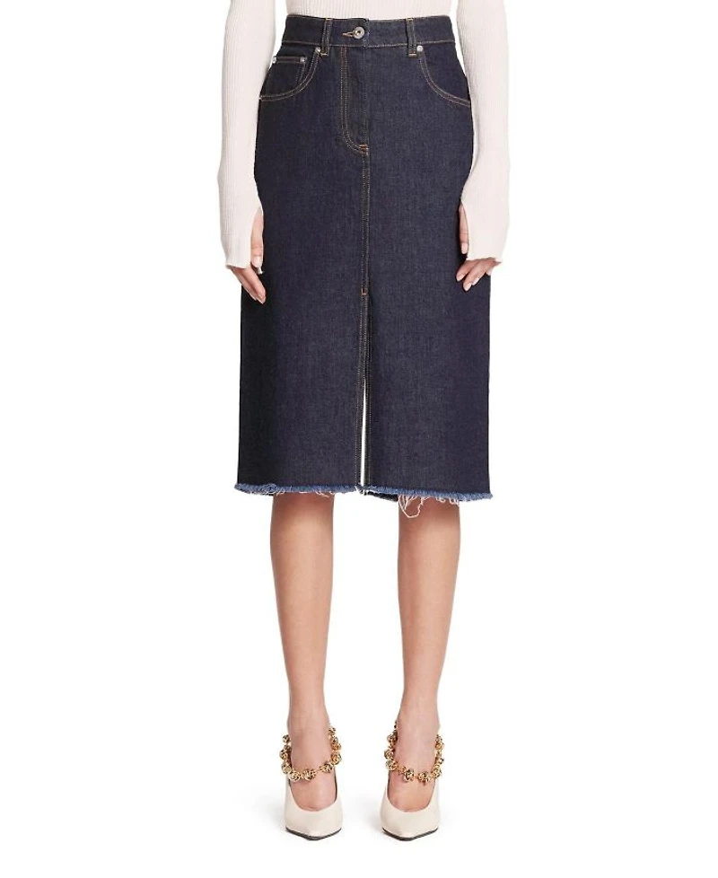 Mid-Length Straight Denim Skirt