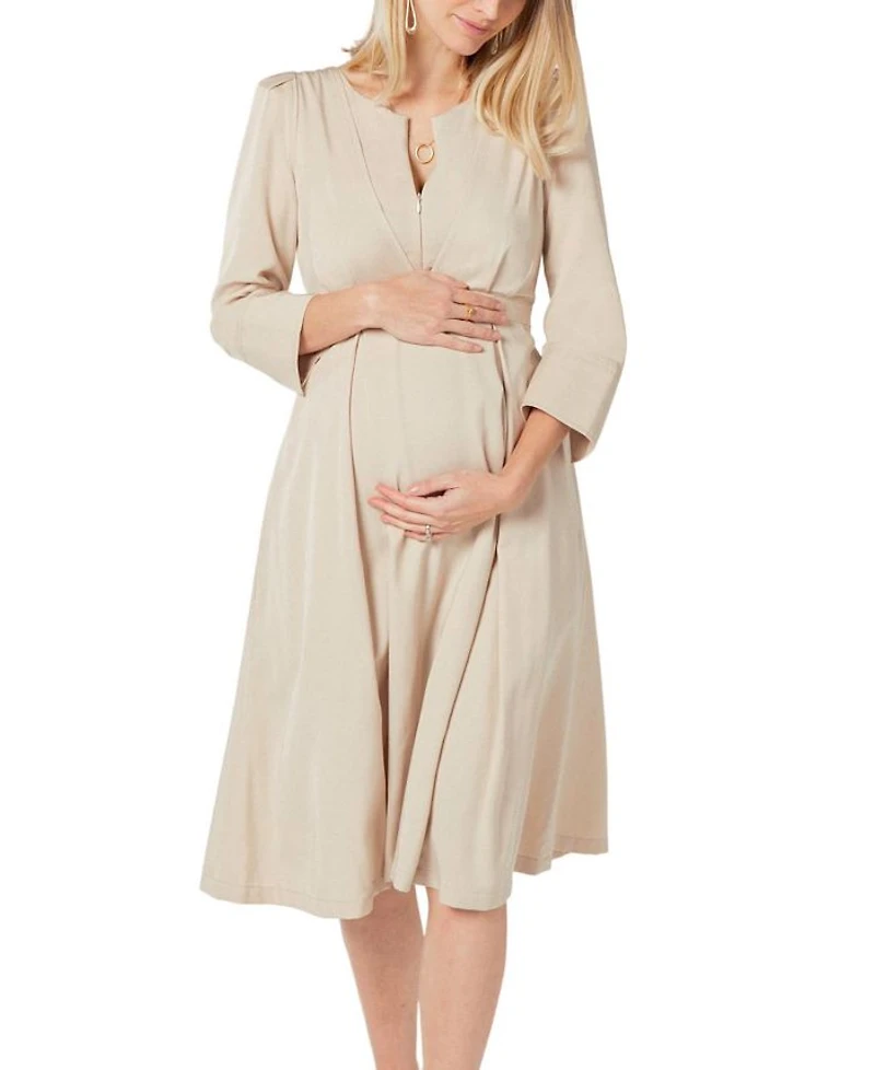 Women's Empire Waist Maternity & Nursing Midi Tea Dress TENCEL (Regular Petite)