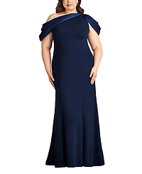 Tadashi Shoji Plus Carlene Shoulder Drape Gown