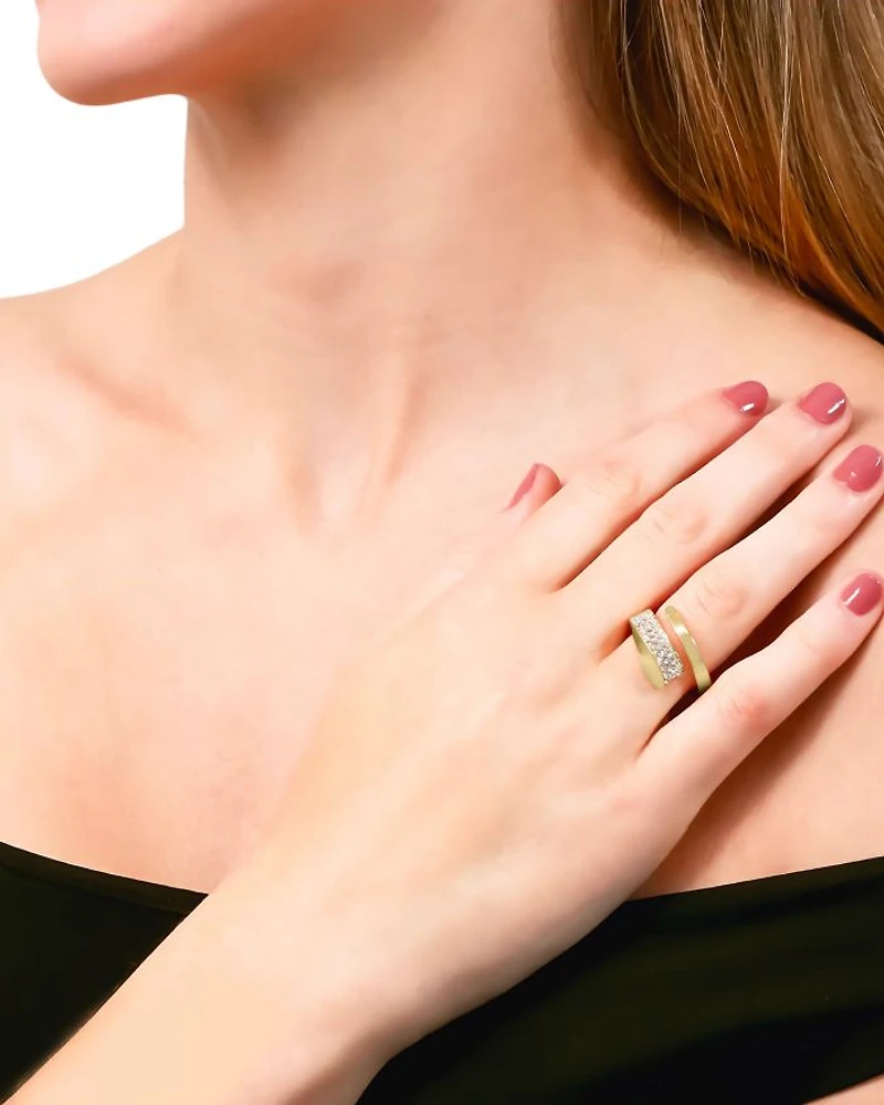 18K Yellow Gold Like Diamond Pavé Bypass Ring - Exclusive, Italy Campaign