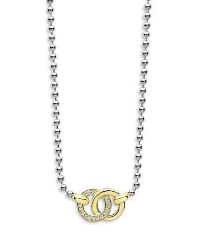 18K Yellow Gold & Sterling Silver Signature Caviar Diamond Interlocking Pendant Necklace, 16-18"