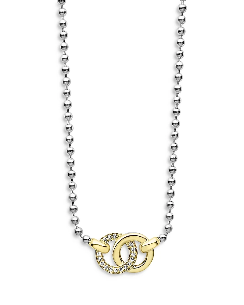 Lagos 18K Yellow Gold & Sterling Silver Signature Caviar Diamond Interlocking Pendant Necklace, 16-18