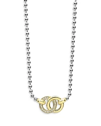 Lagos 18K Yellow Gold & Sterling Silver Signature Caviar Diamond Interlocking Pendant Necklace, 16-18