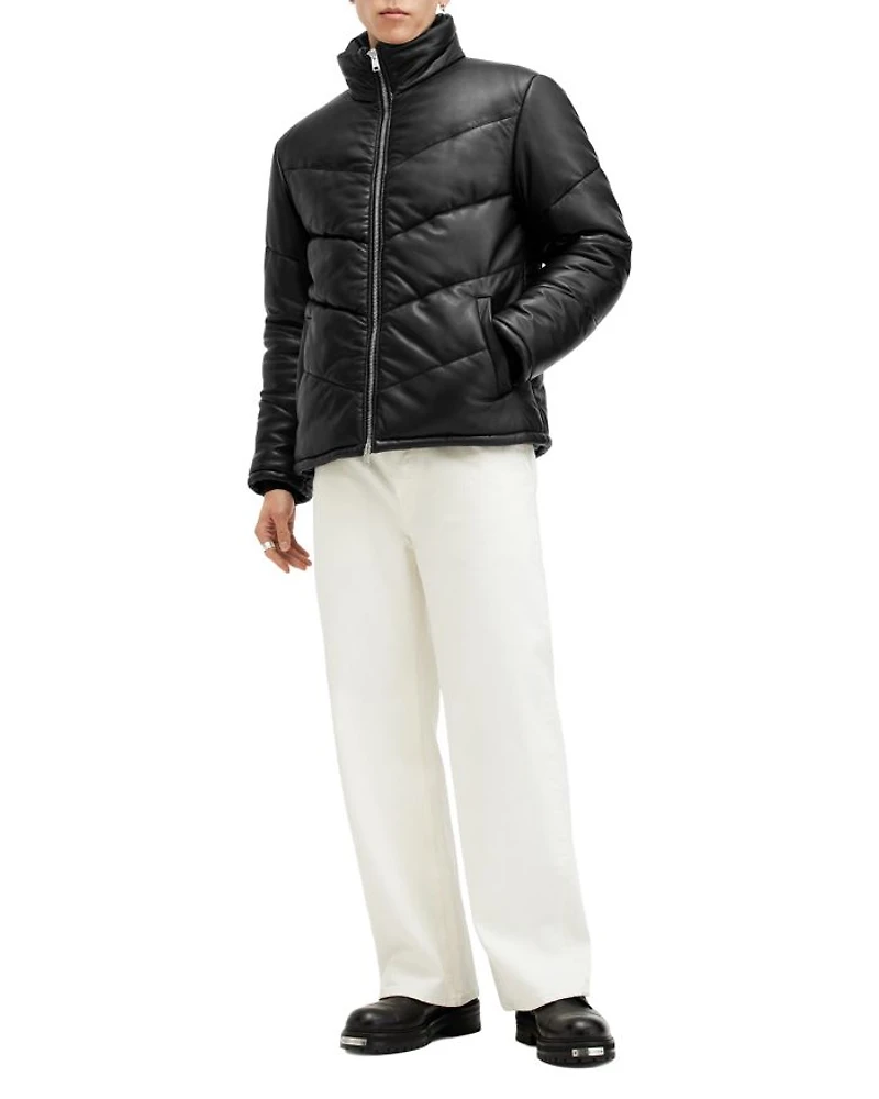 Raya Leather Quilted Full Zip Puffer Jacket