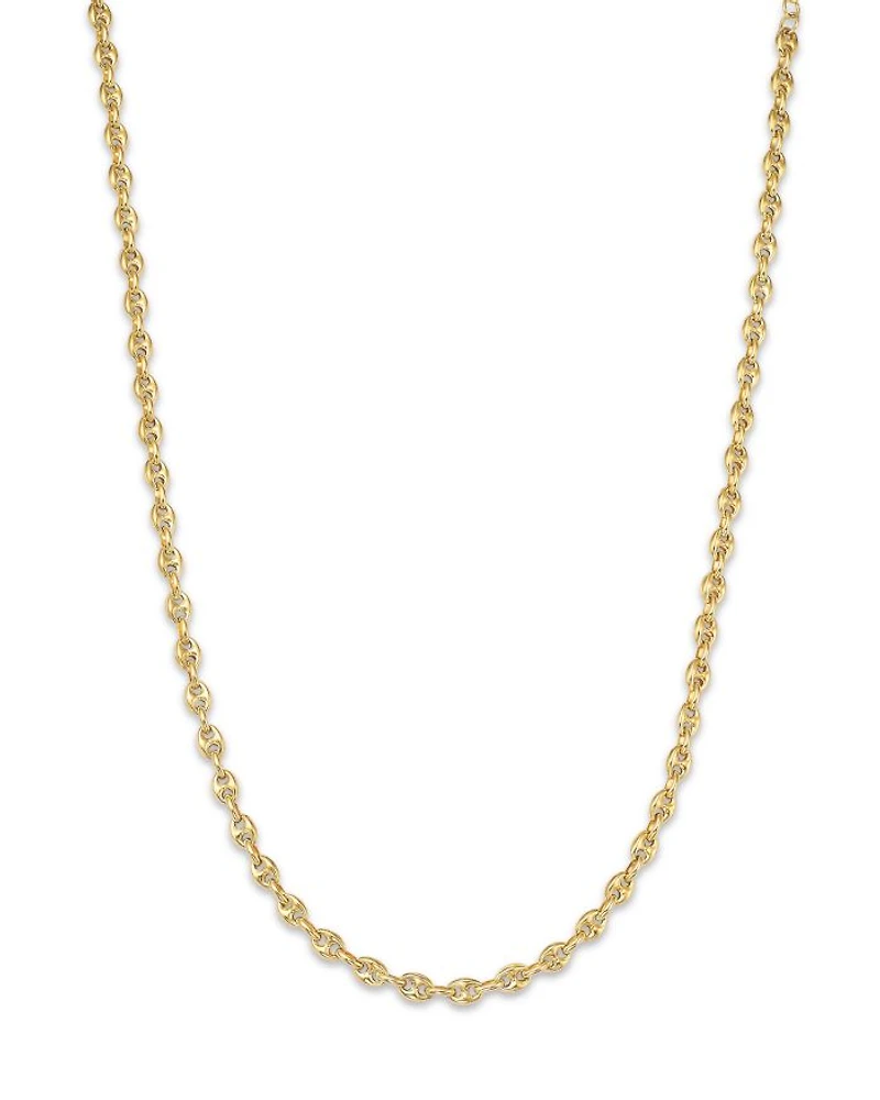 14K Yellow Gold Heavy Metal Mariner Link Chain Collar Necklace, 14-16"