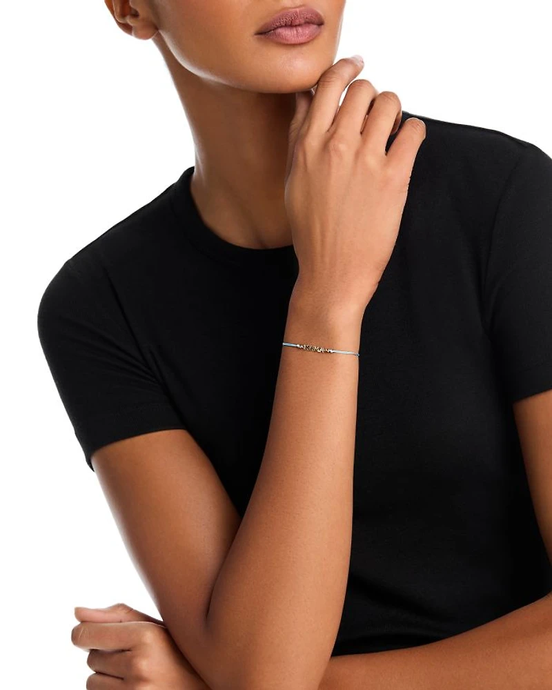 14K Yellow Gold Midi Bitty Symbols MAMA Turquoise Cord Bolo Bracelet
