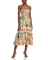 Farm Rio Floral Sketch White Midi Dress
