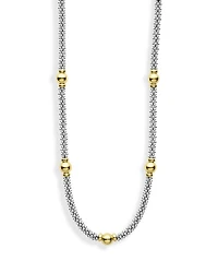 18K Yellow Gold & Sterling Silver Signature Caviar Two Tone Station Necklace, 18"