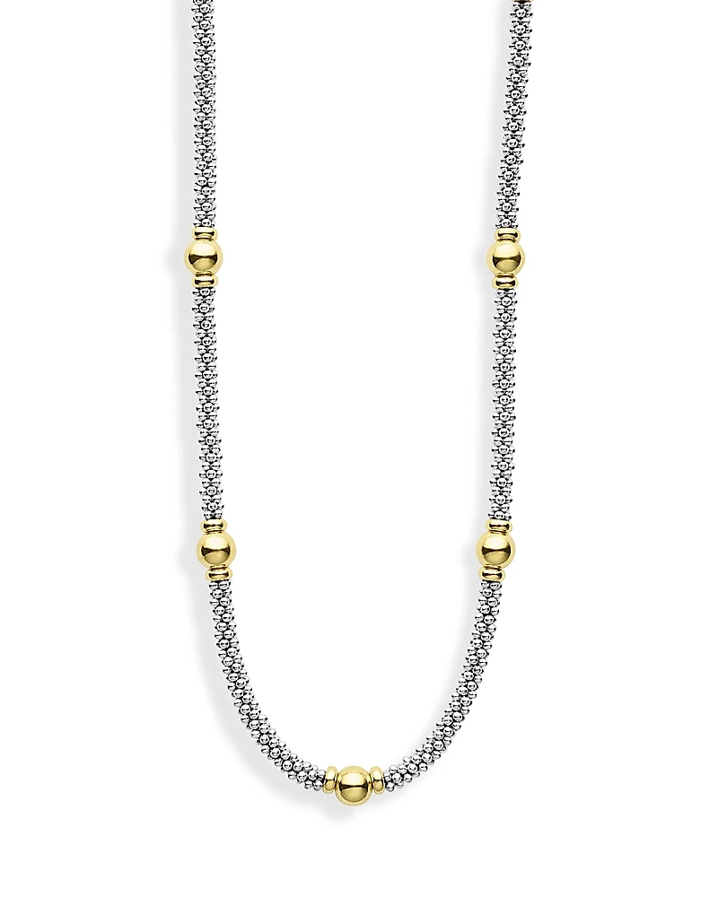 Lagos 18K Yellow Gold & Sterling Silver Signature Caviar Two Tone Station Necklace, 18