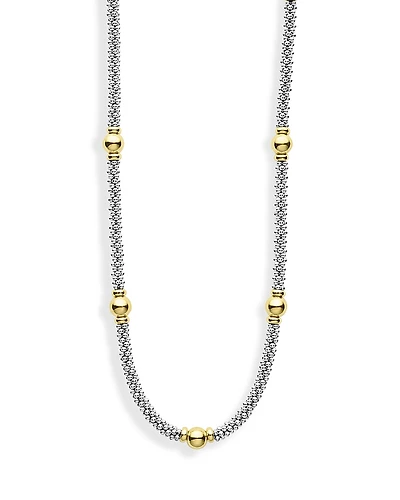 Lagos 18K Yellow Gold & Sterling Silver Signature Caviar Two Tone Station Necklace, 18