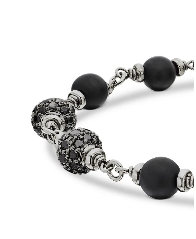 Men's Spiritual Beads Onyx & Black Diamond Pavé Rosary Style Bracelet in Sterling Silver