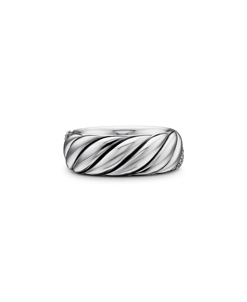 Sterling Silver Faceted Diamond Pavé Ring