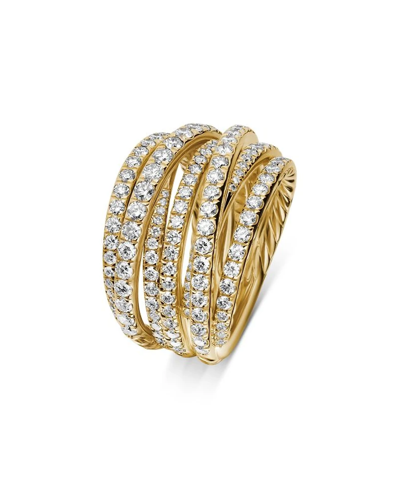 18K Yellow Gold Diamond Crossover Multirow Stack Look Ring