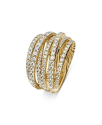 18K Yellow Gold Diamond Crossover Multirow Stack Look Ring