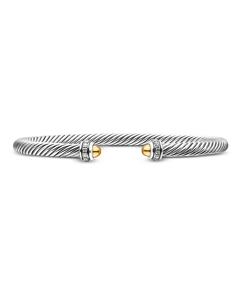 David Yurman Sterling Silver & 18K Yellow Gold Cable Classic Bracelet with Diamonds