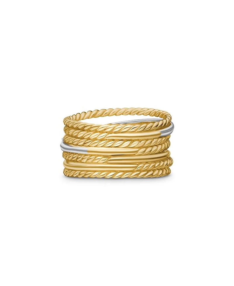 Crossover Wide Ring with Diamonds Gold