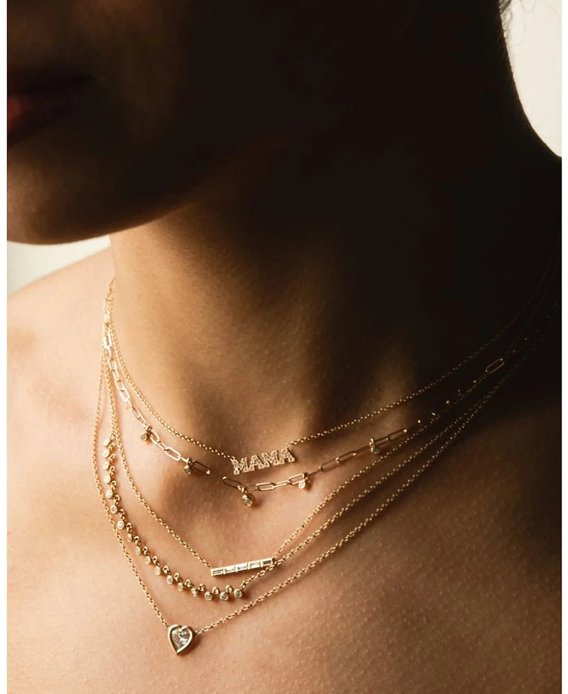 14K Yellow Gold Itty Bitty Diamond Mama Pendant Necklace, 14-16"