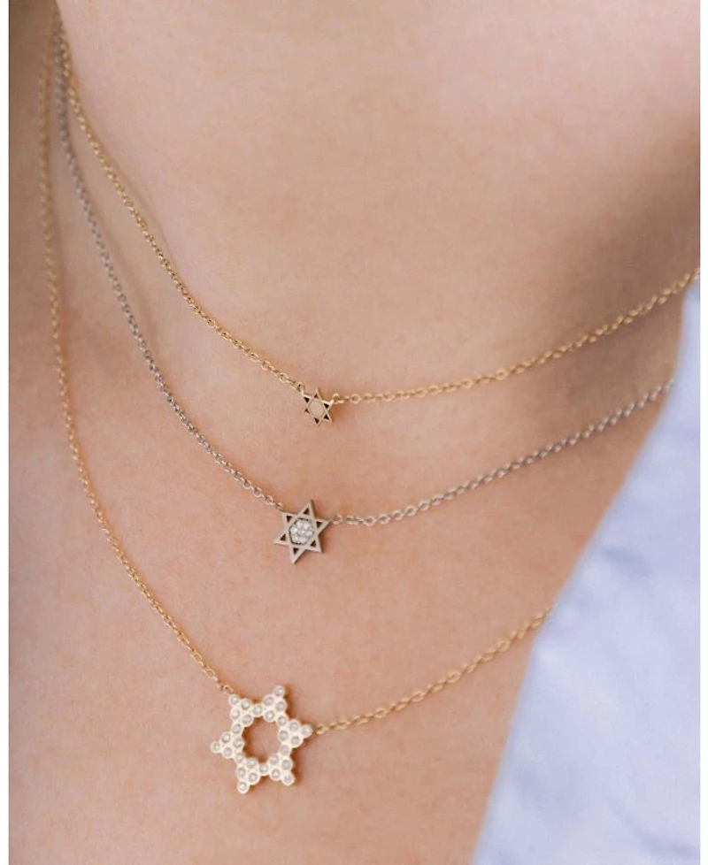 14K Yellow Gold Diamond Bezel Star of David Pendant Necklace, 14-16"