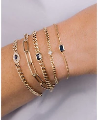14K Yellow Gold Curb Chain Marquise Blue Sapphire Halo Bracelet