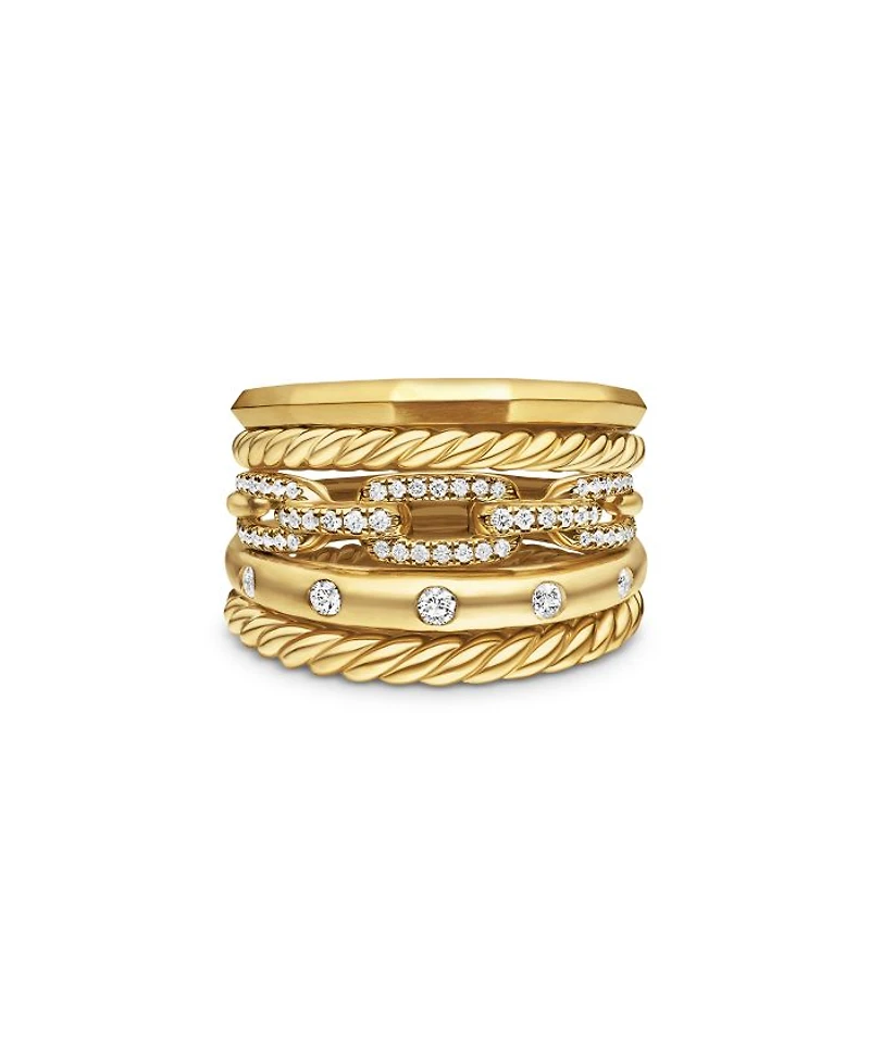 Stax Five Row Ring 18K Yellow Gold with Diamonds, 15mm