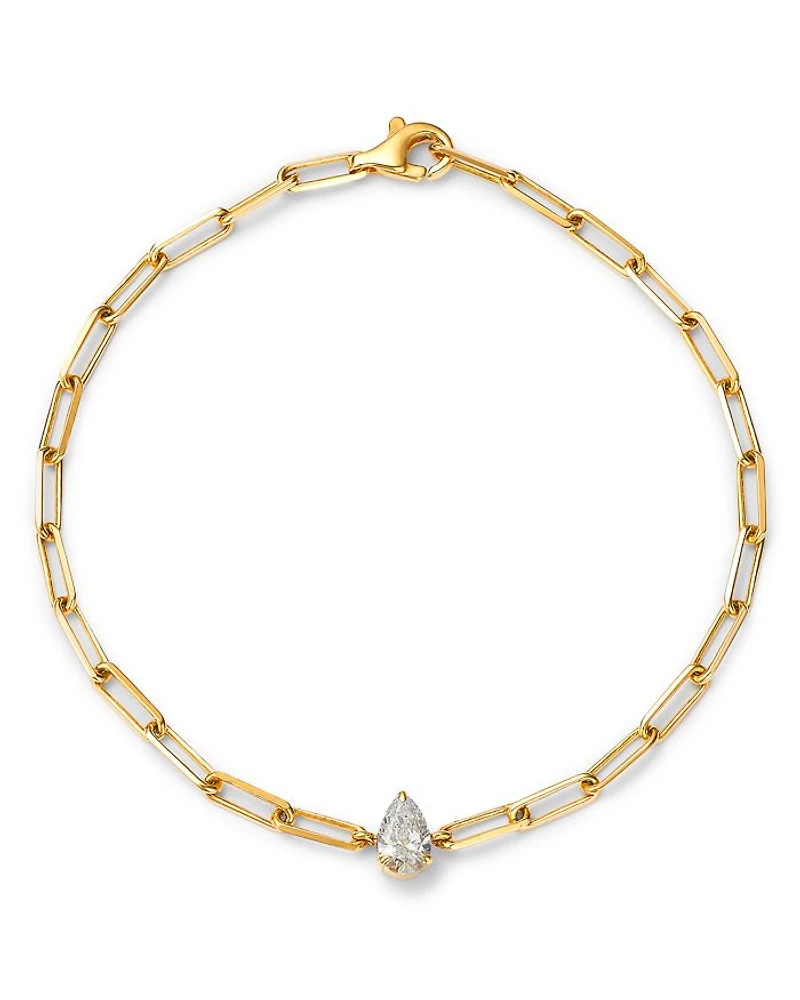 14K Yellow Gold Pear Lab Grown Diamond Paperclip Bracelet