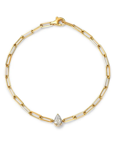 14K Yellow Gold Pear Lab Grown Diamond Paperclip Bracelet