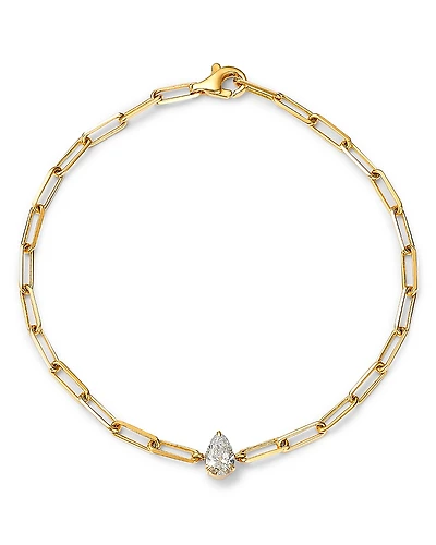Lumeniri 14K Yellow Gold Pear Lab Grown Diamond Paperclip Bracelet