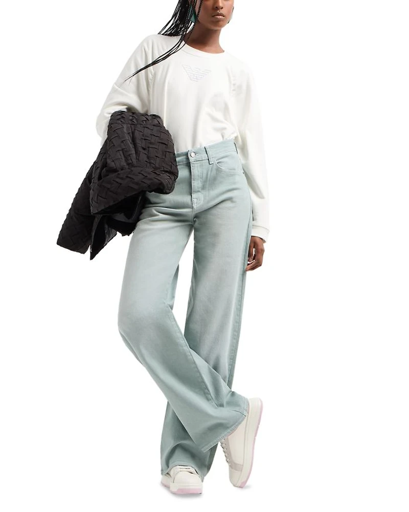 High Rise Straight Leg Jeans Light Green