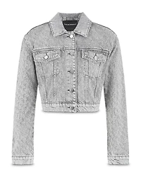 Rhinestone Logo Cropped Denim Jacket