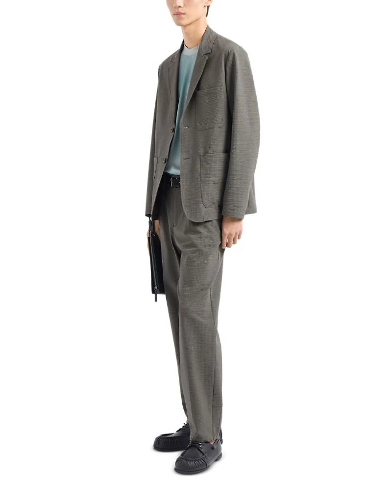 Technical Nylon Blend Seersucker Regular Fit Pleated Pants