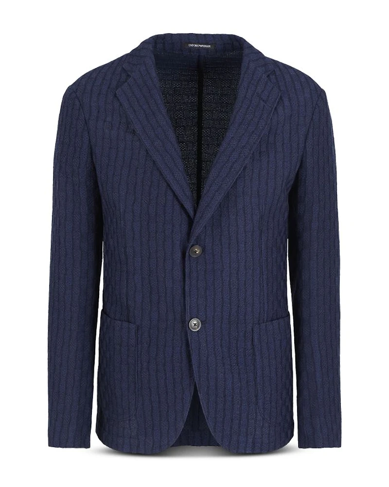 Modern Fit Geometric Patterned Bonded Knit Wool Blazer