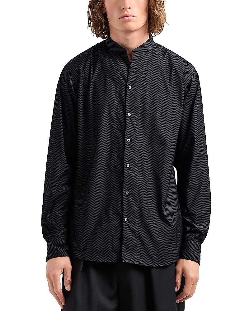 Emporio Armani Stretch Cotton Button Up Shirt with Guru Collar