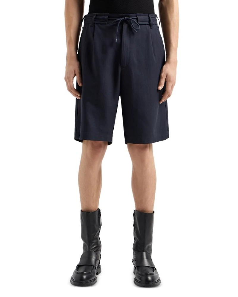 Textured Regular Fit Pleated Bermuda Shorts