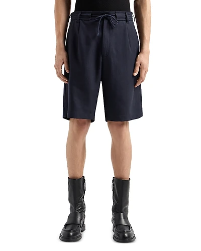 Emporio Armani Textured Regular Fit Pleated Bermuda Shorts