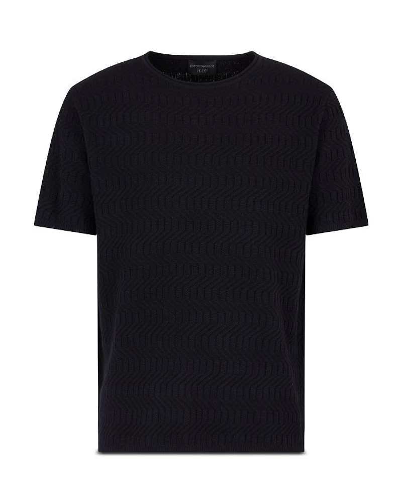 Virgin Wool Allover Geometric Jacquard Motif T Shirt