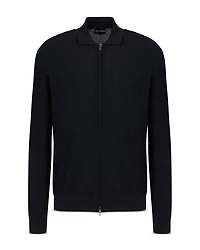 Travel Essentials Wool Ribbed Effect Full Zip Polo Cardigan