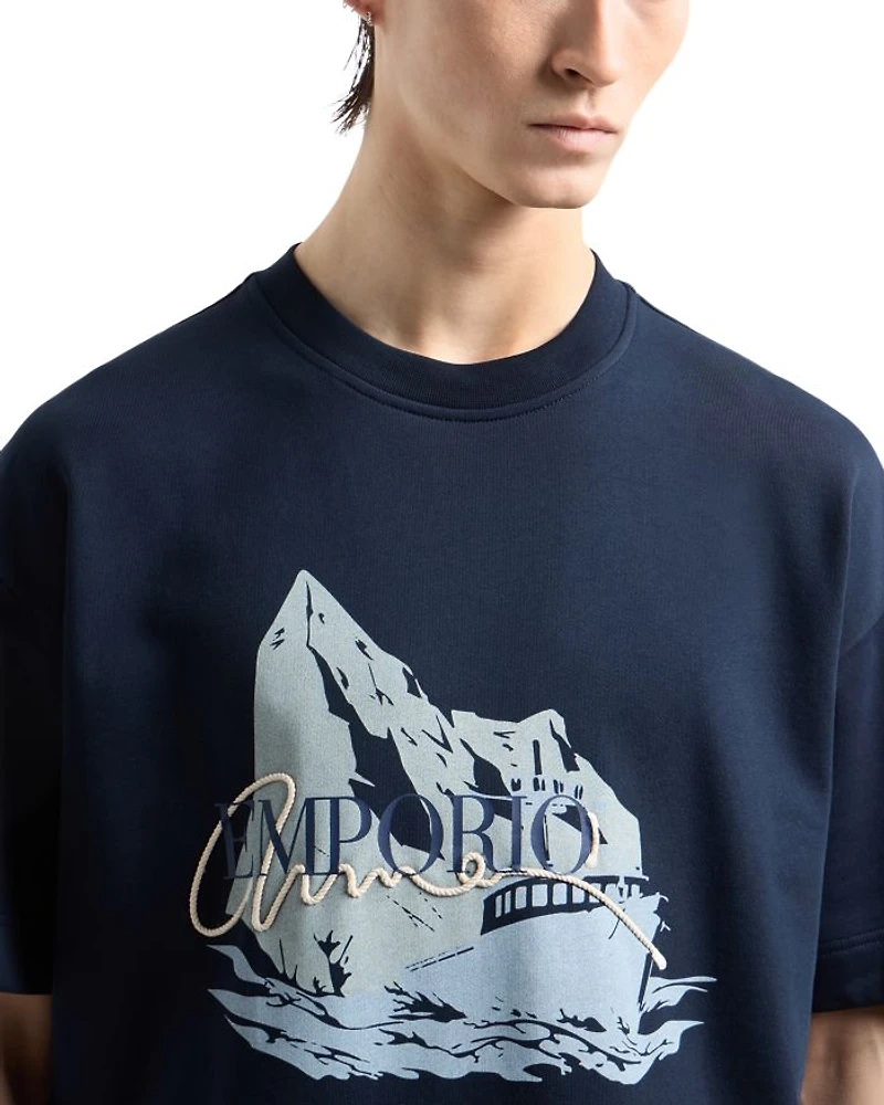 Lightweight Jersey Short Sleeved Sweatshirt with Iceberg and Logo Print
