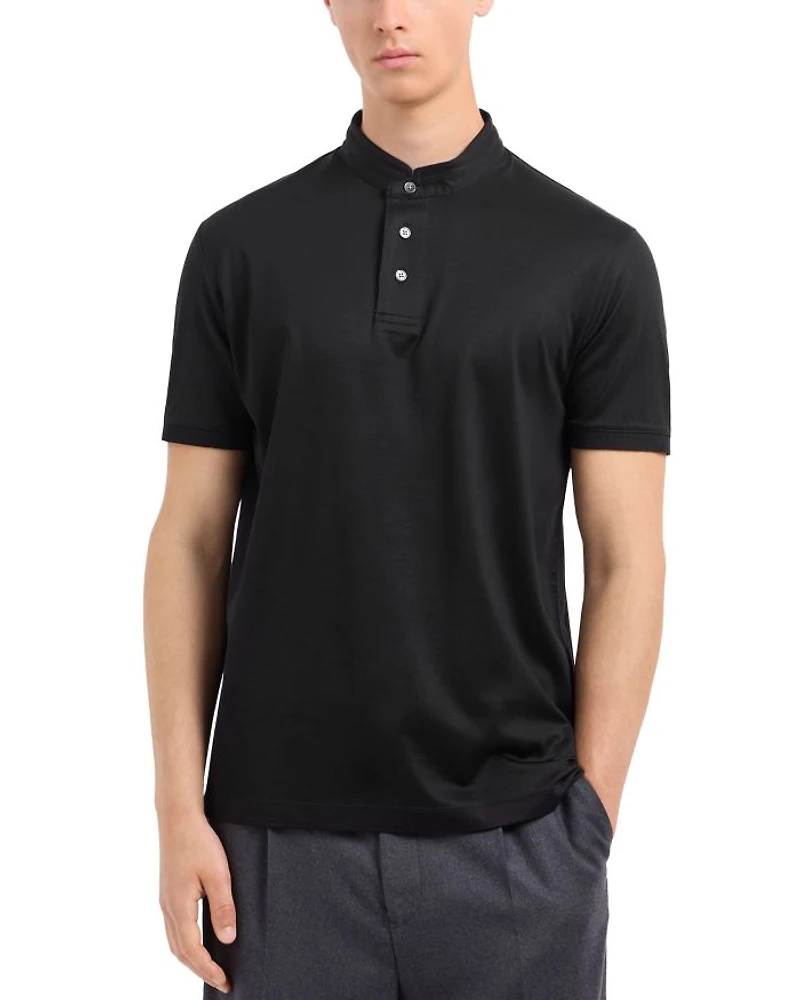 Jersey Knit Regular Fit Band Collar Polo Shirt