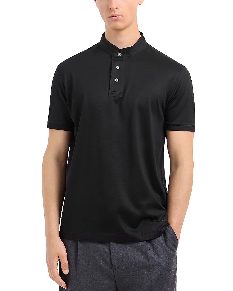 Emporio Armani Jersey Knit Regular Fit Band Collar Polo Shirt